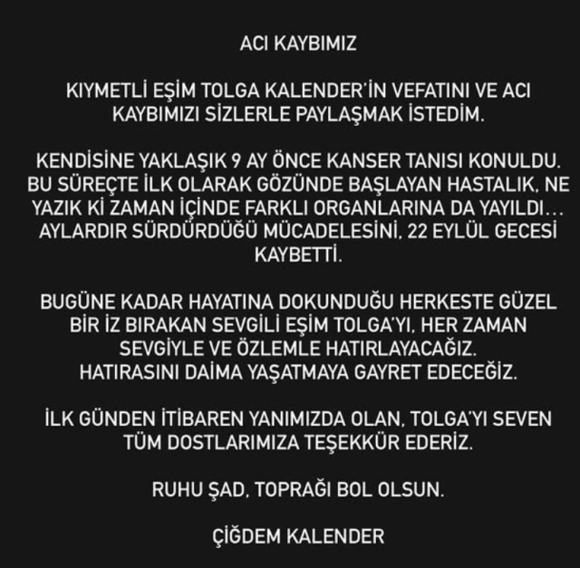 25 yaşında hayatını kaybeden Tolga Kalender'in ölüm nedenini eşi açıkladı