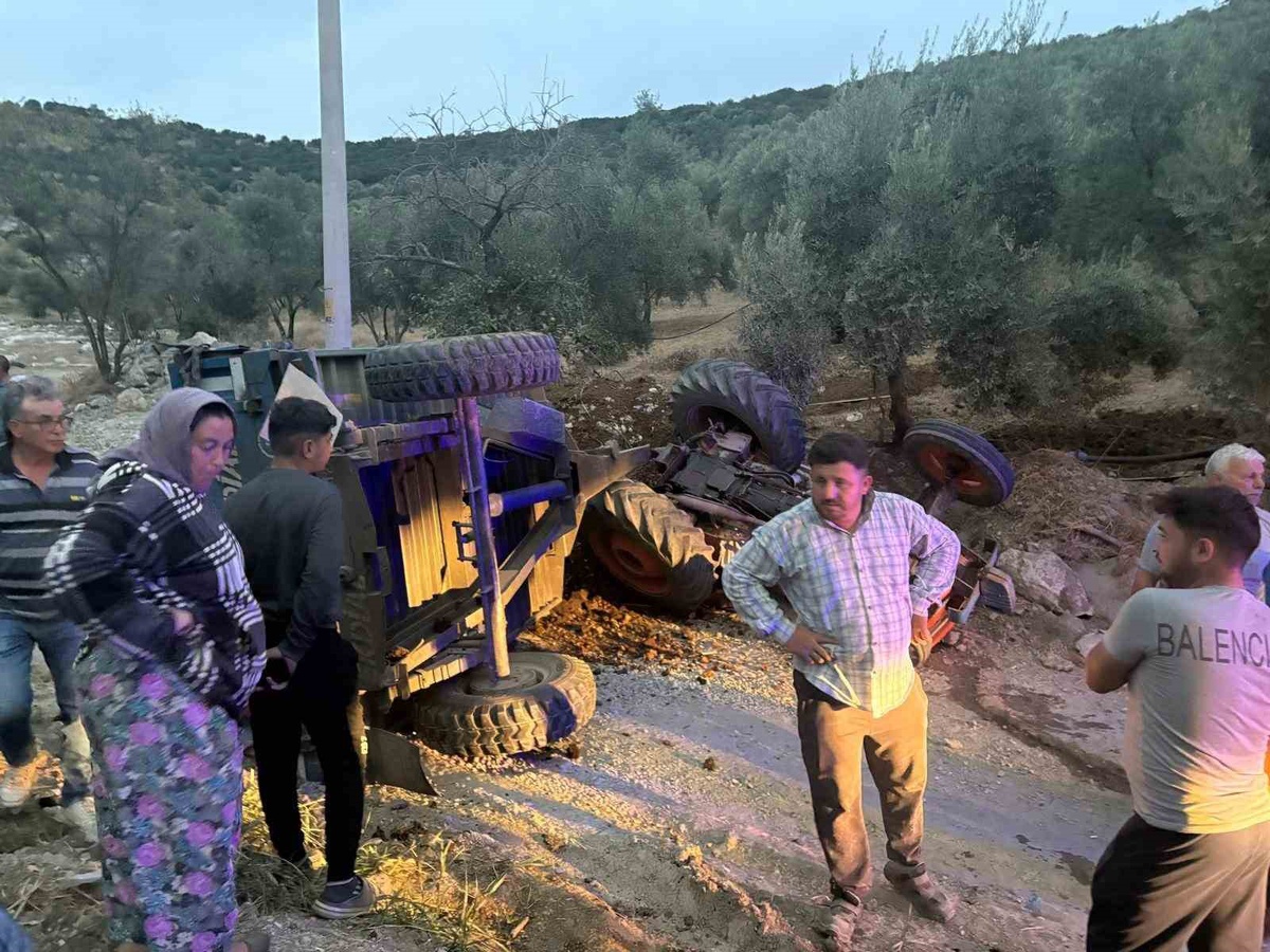 Aydın Bozdoğan\'da patika yoldan inen traktör devrildi, sürücü yaralandı
