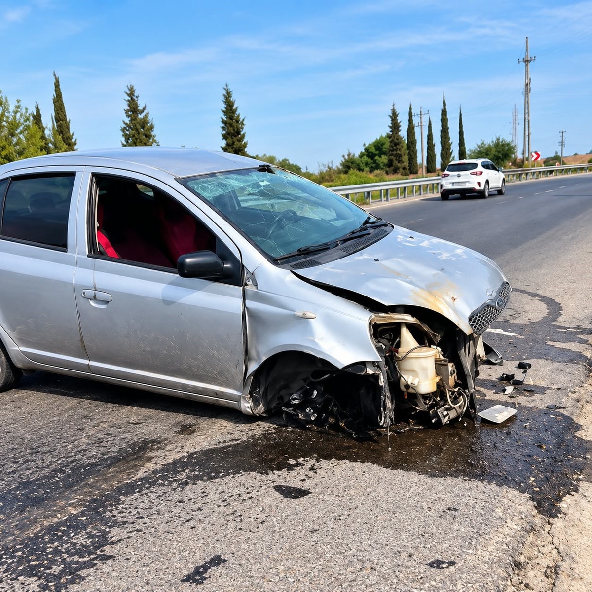 Kuşadası-Söke karayolunda istinat duvarına çarpan otomobilde 3 kişi yaralandı