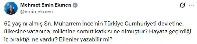 Muharrem İnce, Ali Babacan'ı hedef aldı! Mehmet Emin Ekmen'den yanıt gecikmedi