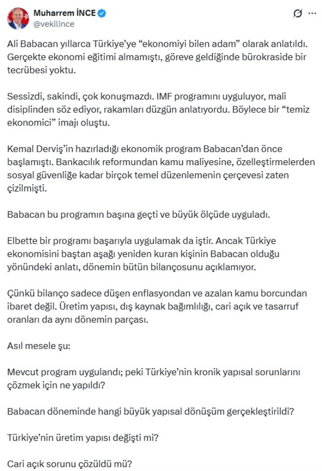 Muharrem İnce, Ali Babacan'ı hedef aldı! <a class='keyword-sd' href='/mehmet-emin-ekmen/' title='Mehmet Emin Ekmen'>Mehmet Emin Ekmen</a>'den yanıt gecikmedi