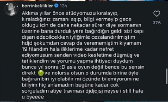 Berrin Keklikler’den Atiye’ye yıllar sonra sert sözler: Senden hâlâ nefret ediyorum