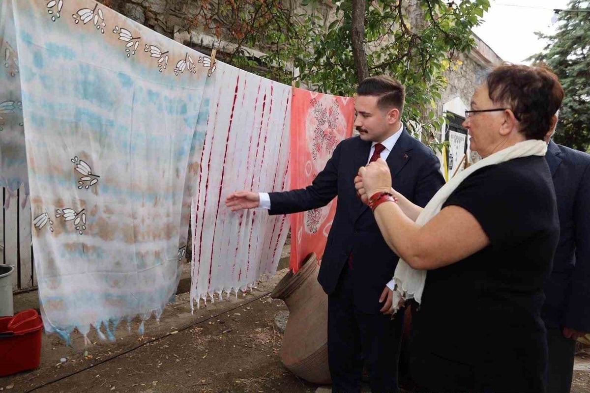 Çanakkale Gökçeada\'da Tokat yazmacılığı sergisini Gökçeada Kaymakamı Osman Acar gezdi