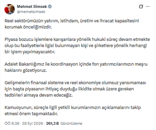 Piyasalar açılmadan Bakan Şimşek’ten fon kriziyle ilgili açıklama