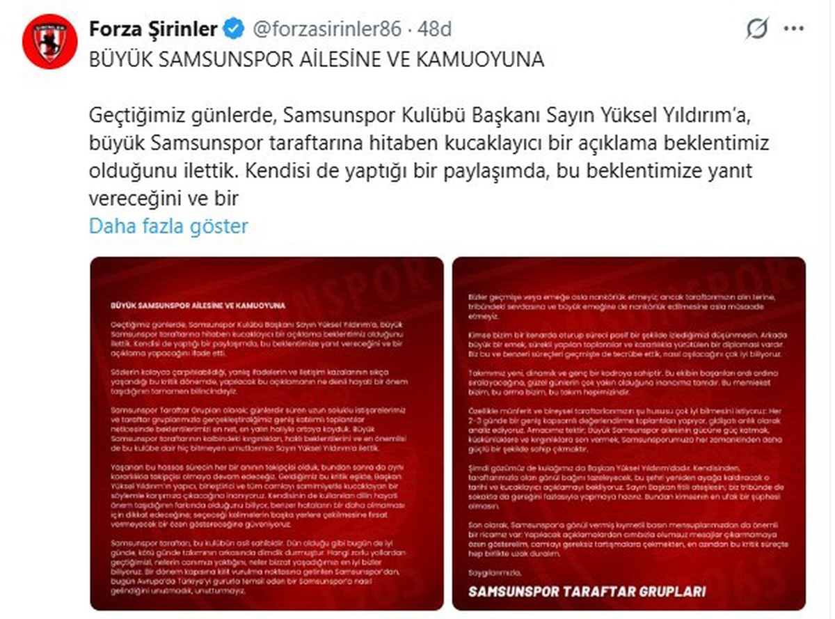 Samsunspor taraftar grupları, Yüksel Yıldırım\'dan kucaklayıcı açıklama bekliyor