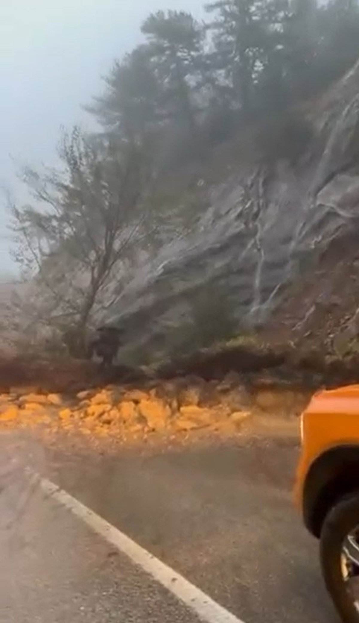 Bursa\'da Uludağ yolunda heyelan ulaşımı kesti, Karayolları ekipleri yolu açtı