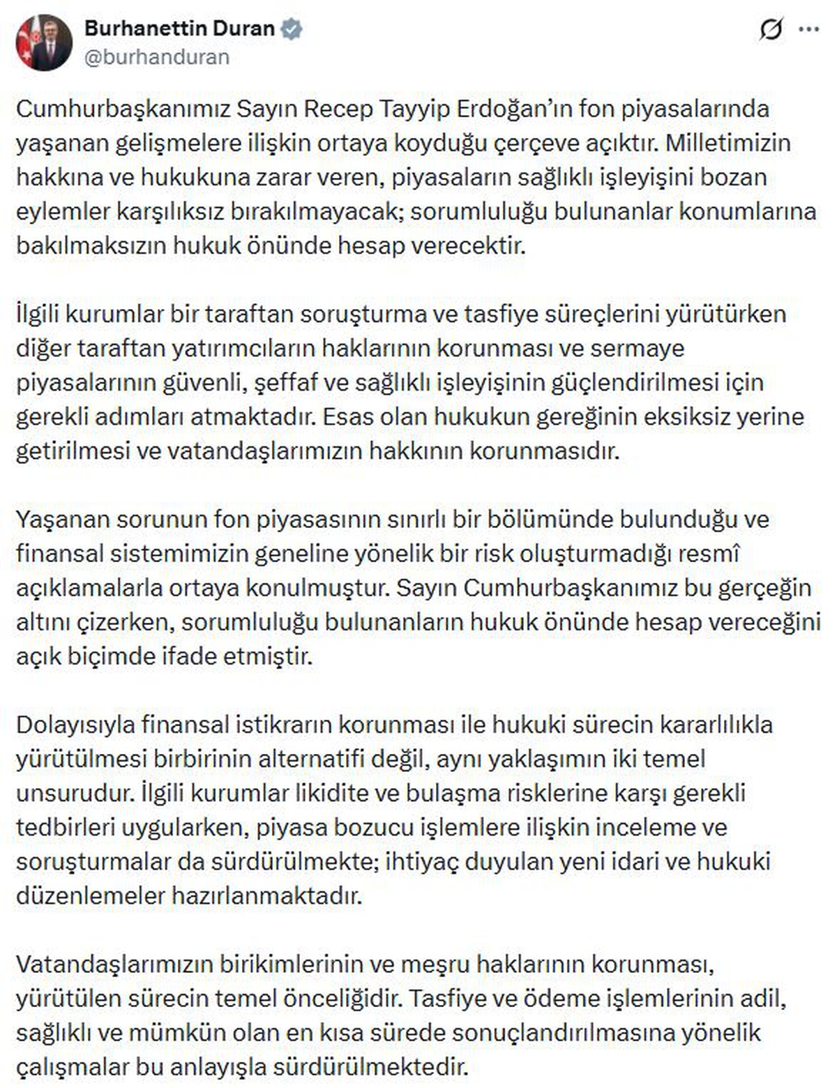 İletişim Başkanı Duran: Esas olan vatandaşlarımızın hakkının korunmasıdır