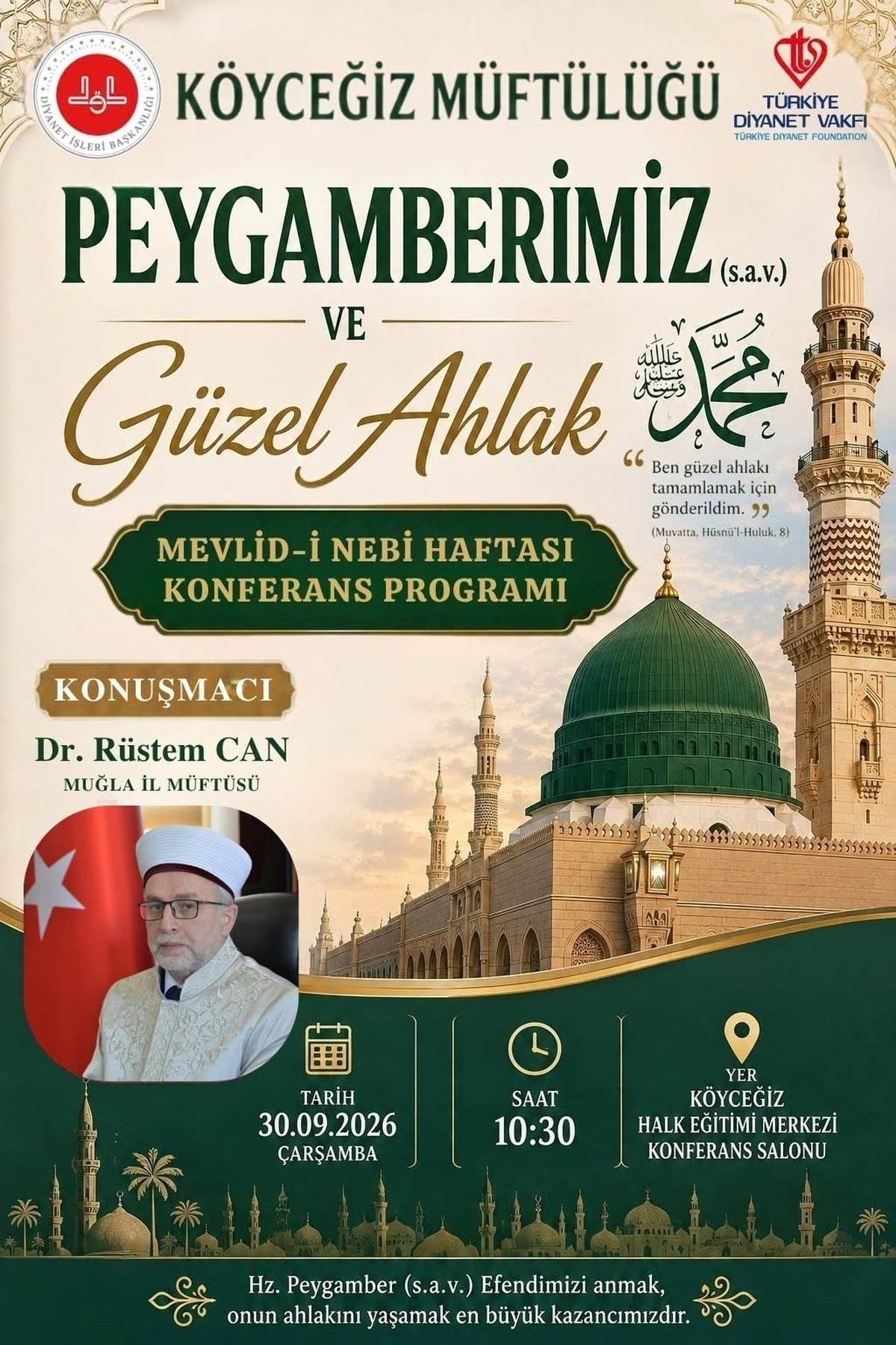 Muğla İl Müftüsü Dr. Rüstem Can, Köyceğiz\'de güzel ahlak konferansına katılacak