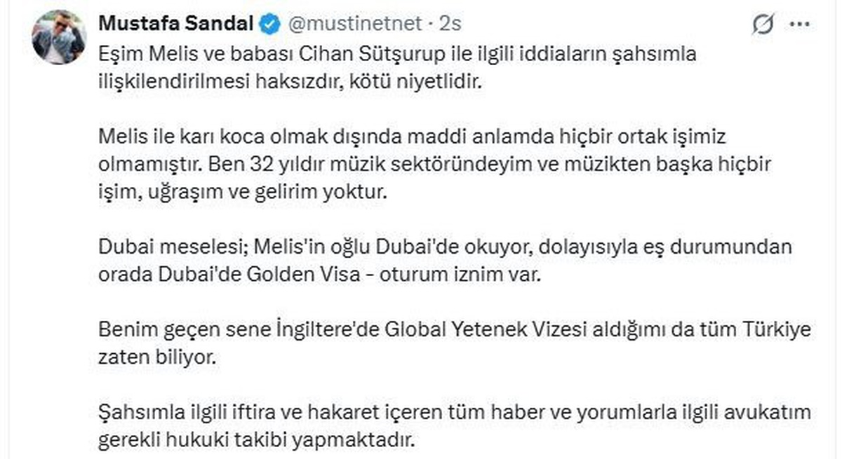 Mustafa Sandal, eşiyle anılan 11 milyar TL\'lik fon iddialarına tepki gösterdi