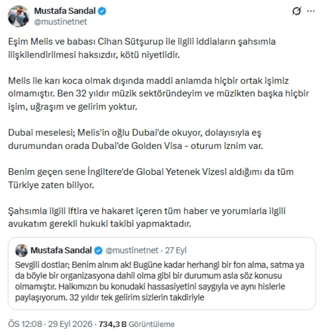 Mustafa Sandal'dan Dubai iddialarına yanıt: Karı-koca olmak dışında...