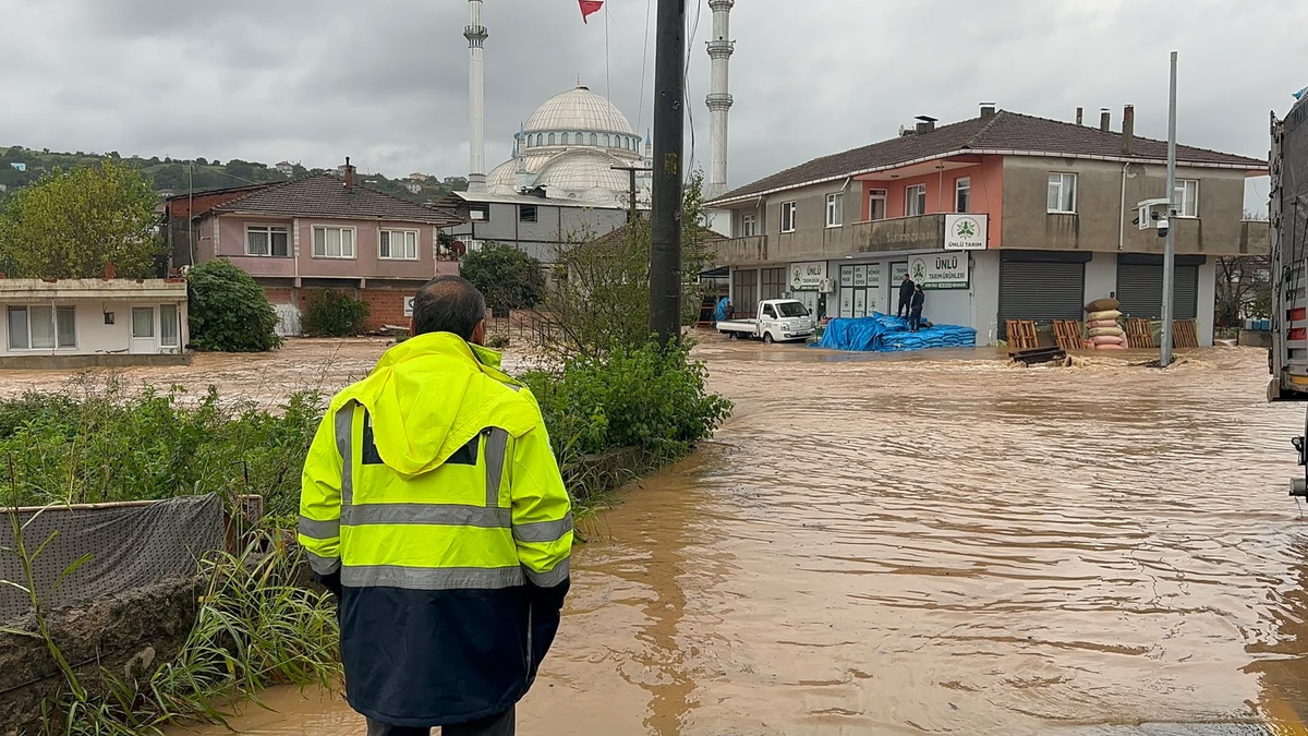 Sakarya Karasu\'da sağanak sonrası dere yatağından taştı, ev ve iş yerlerini su bastı
