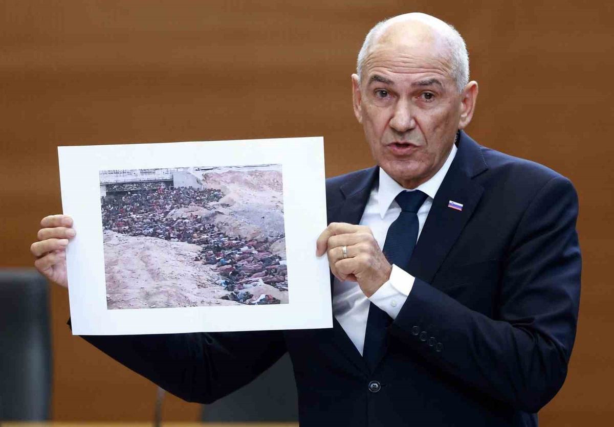 Slovenya Başbakanı Jansa\'dan parlamentoda büyük fiyasko: Gazze fotoğrafını Sudan diye gösterdi