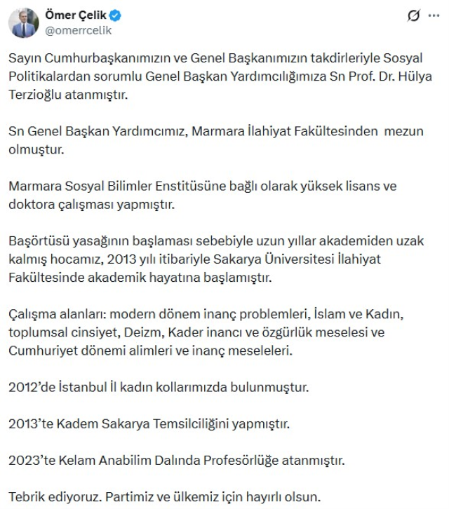 AK Parti'de Fatma Betül Sayan Kaya'nın yerine yeni atama