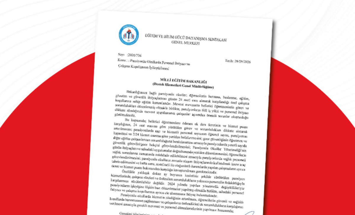 Eğitim Gücü Sen, pansiyonlu okullarda personel ve ek ders talebiyle MEB\'e başvurdu
