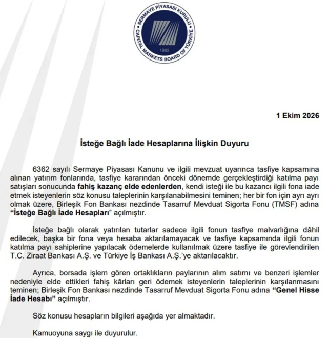 SPK'dan yeni adım: Fahiş kazan&ccedil;lar i&ccedil;in iade hesapları a&ccedil;ıldı