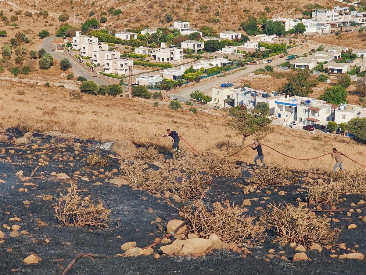 Bodrum Karaincir\'de makilik alanda çıkan yangın itfaiye ekiplerince söndürüldü