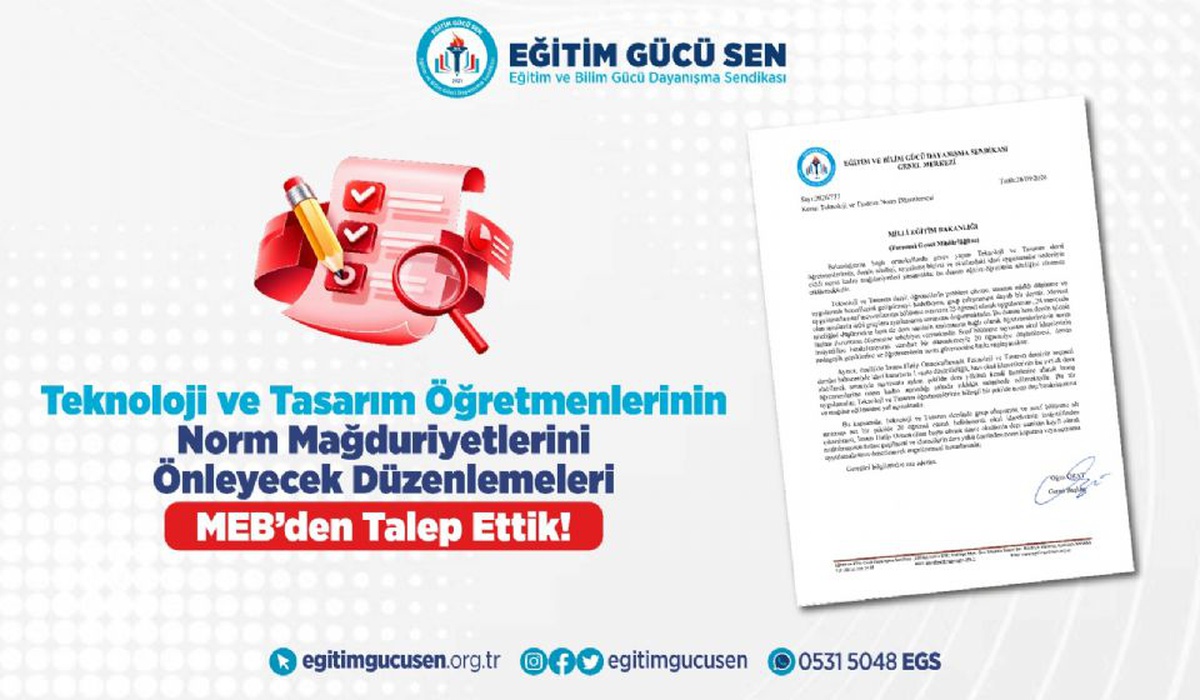 Eğitim Gücü Sen, Teknoloji ve Tasarım öğretmenleri için MEB\'e norm kadro başvurusu yaptı