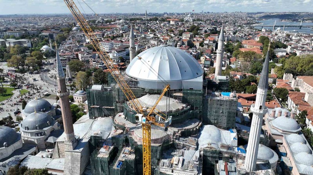 Ayasofya'nın kubbe restorasyonunda mozaikler için 43,5 metrelik platform kuruldu
