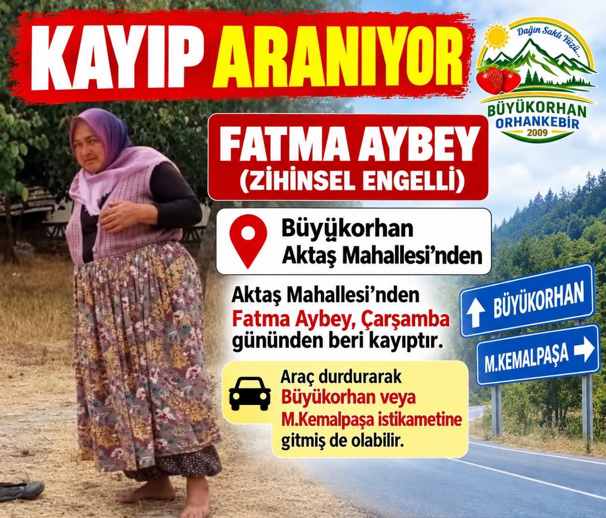 Bursa Büyükorhan\'da 2 gündür kayıp zihinsel engelli kadın jandarma ekiplerince sağ bulundu
