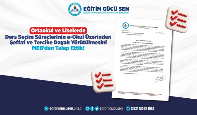 Eğitim Gücü Sen'den MEB'e e-Okul ders seçimi ve norm kadro başvurusu yapıldı