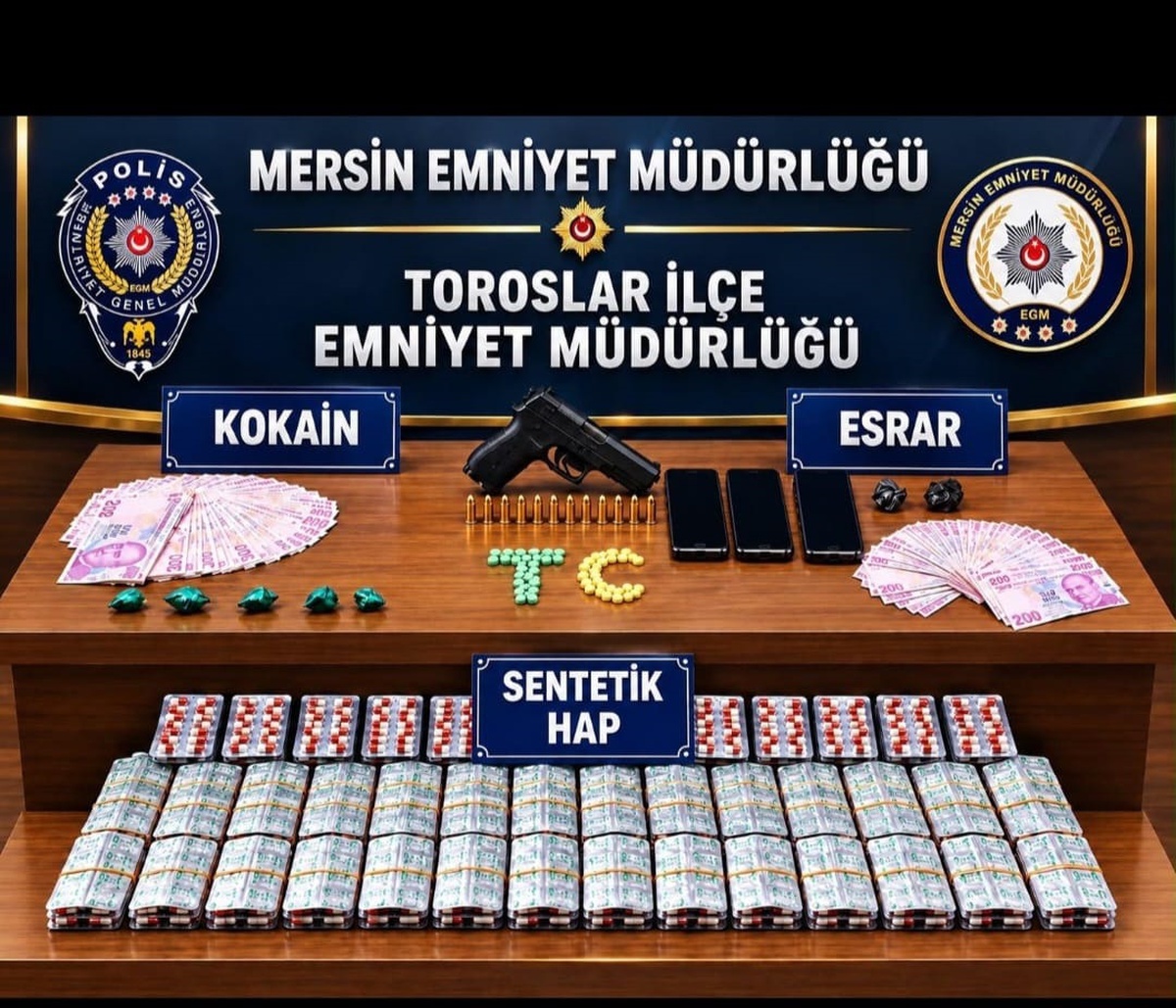Mersin\'de narkotik operasyonunda 4 şüpheli tutuklandı, 5 bin 422 hap ele geçirildi