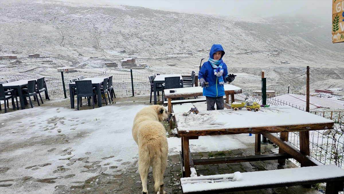 Rize\'nin Çamlıhemşin ilçesinde sağanak yerini kara bıraktı, yaylalar beyaza büründü