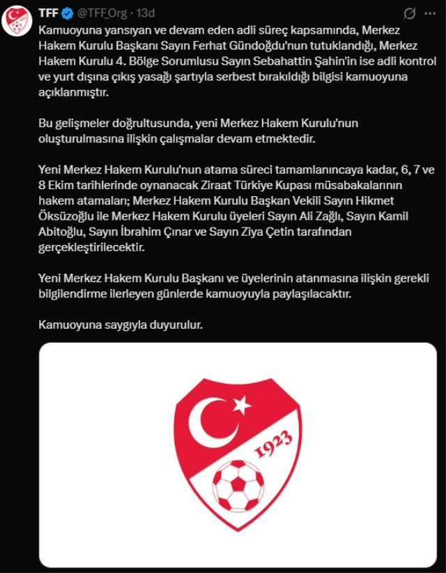 TFF'de düğüm çözüldü! İşte hakemleri atayacak isimler