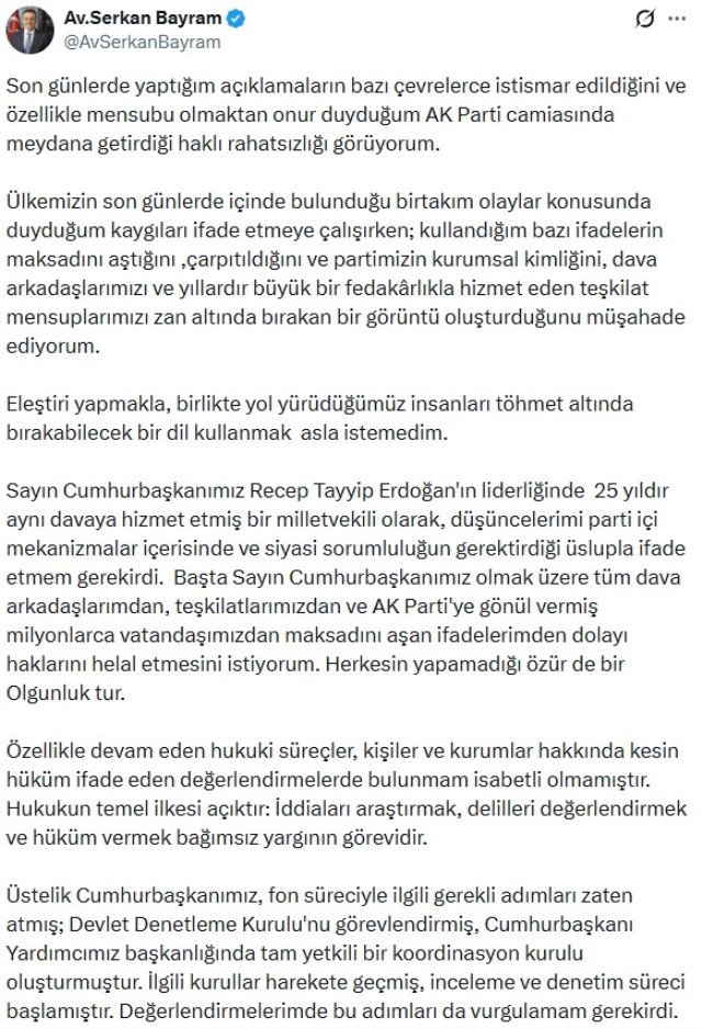 Fatma Betül Sayan Kaya'yı hedef almıştı! AK Parti Milletvekili Bayram'dan özür açıklaması