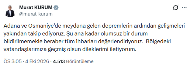 Osmaniye'de 5.2 büyüklüğünde deprem meydana geldi