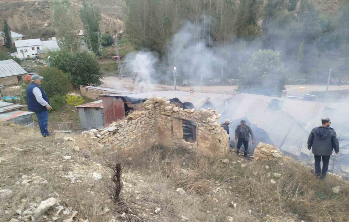 Bayburt Heybetepe\'de yangında 4 evin çatısı zarar gördü, can kaybı yok