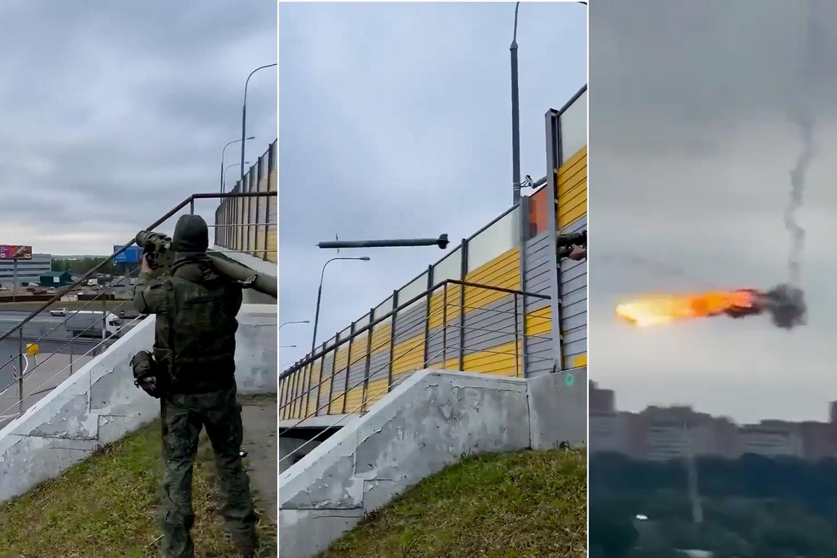 Moskova\'dan film gibi görüntüler! Ukrayna dronu omuzdan atılan füze ile vuruldu