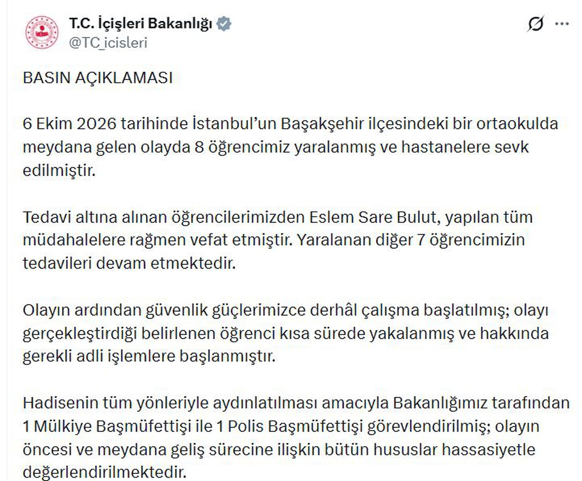 Başakşehir\'de okulda yaralanan 8 öğrenciden 1\'i hayatını kaybetti