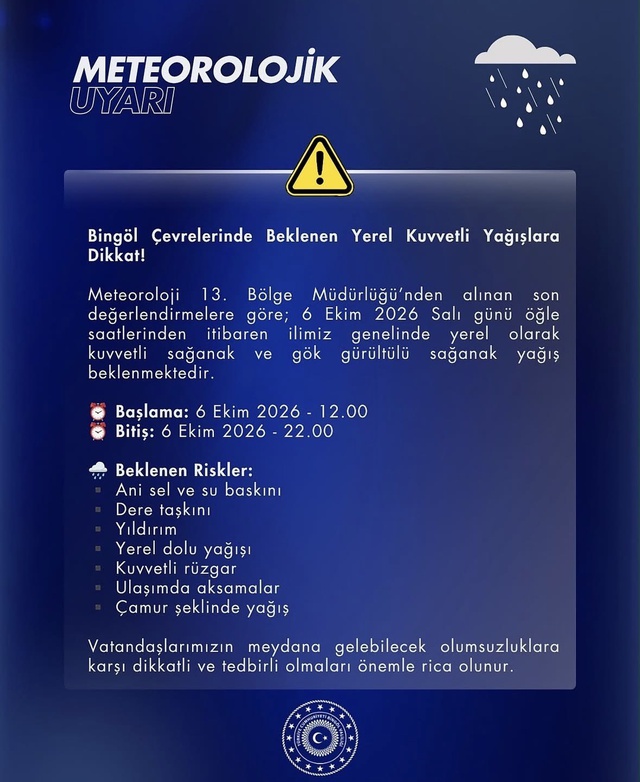 Bingöl için peş peşe uyarı! Sel, dolu ve yıldırım riski var