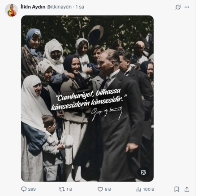 Cemil Tugay'ın o sözlerinin ardından İlkin Aydın'dan Atatürk'lü paylaşım