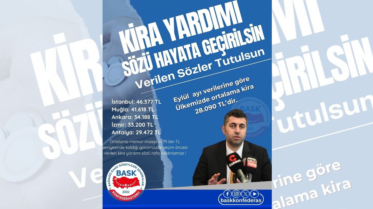 BASK, maaşa yüzde 7, kiraya yüzde 31,49 artışa itiraz etti ve kira yardımı istedi