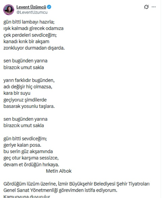 Cemil Tugay'ın AK Parti'ye katılması sonrası Levent Üzümcü istifa etti