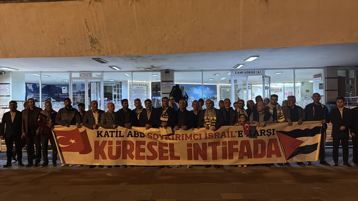Erzincan\'da Filistin bayraklı grup Gazze\'yi protesto için konvoyla tur attı