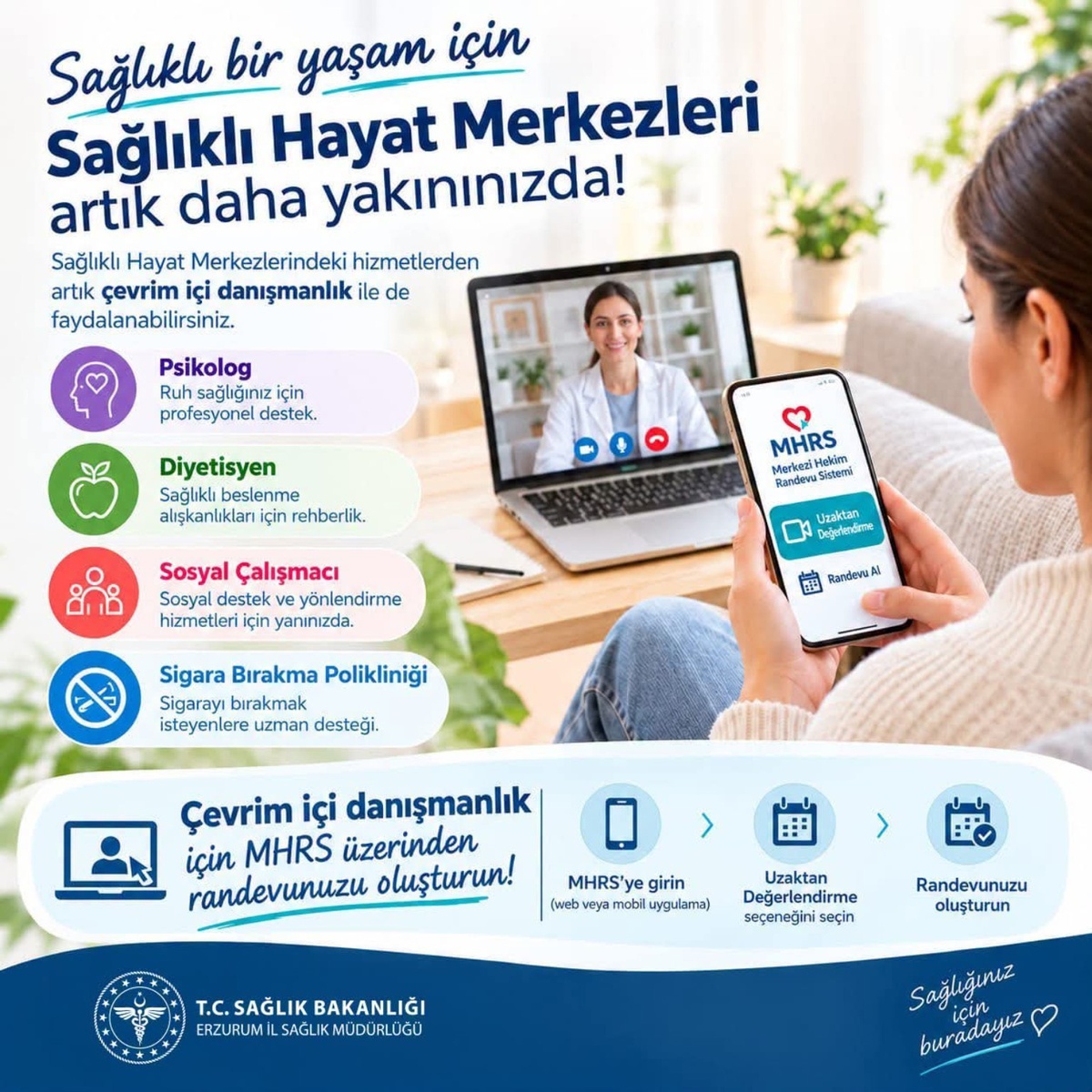Erzurum İl Sağlık Müdürlüğü ücretsiz çevrim içi sağlık danışmanlığı başlattı