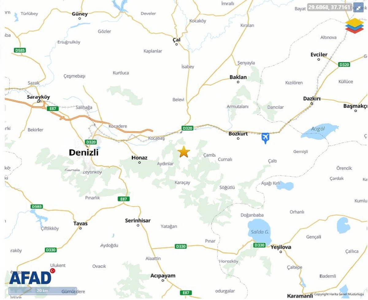Denizli\'de 3.9 büyüklüğündeki deprem ve 6 artçı sarsıntı kısa süreli paniğe yol açtı