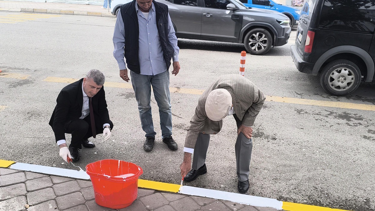 Iğdır\'da bordür taşları valilik personeli ve vatandaşların katılımıyla boyandı