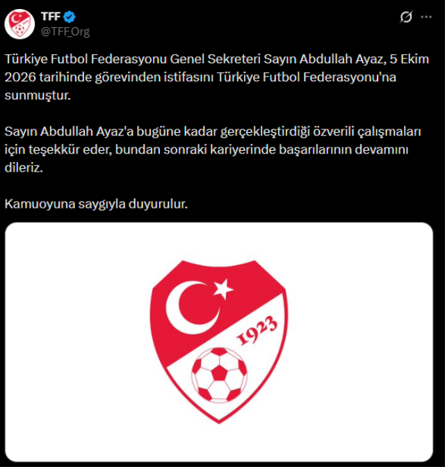 TFF'de bir istifa daha! Hacıosmanoğlu'nun yeğeni görevi bıraktı 