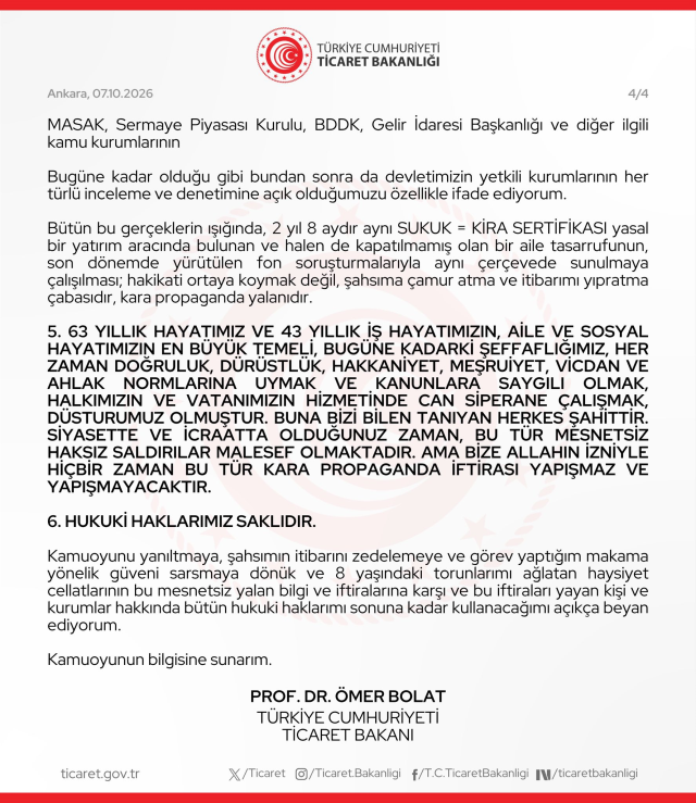 Bakan Bolat'tan hakkındaki fon iddialarına ilişkin açıklama: 400 koydu, 800 aldı ifadesi koskoca bir yalandır