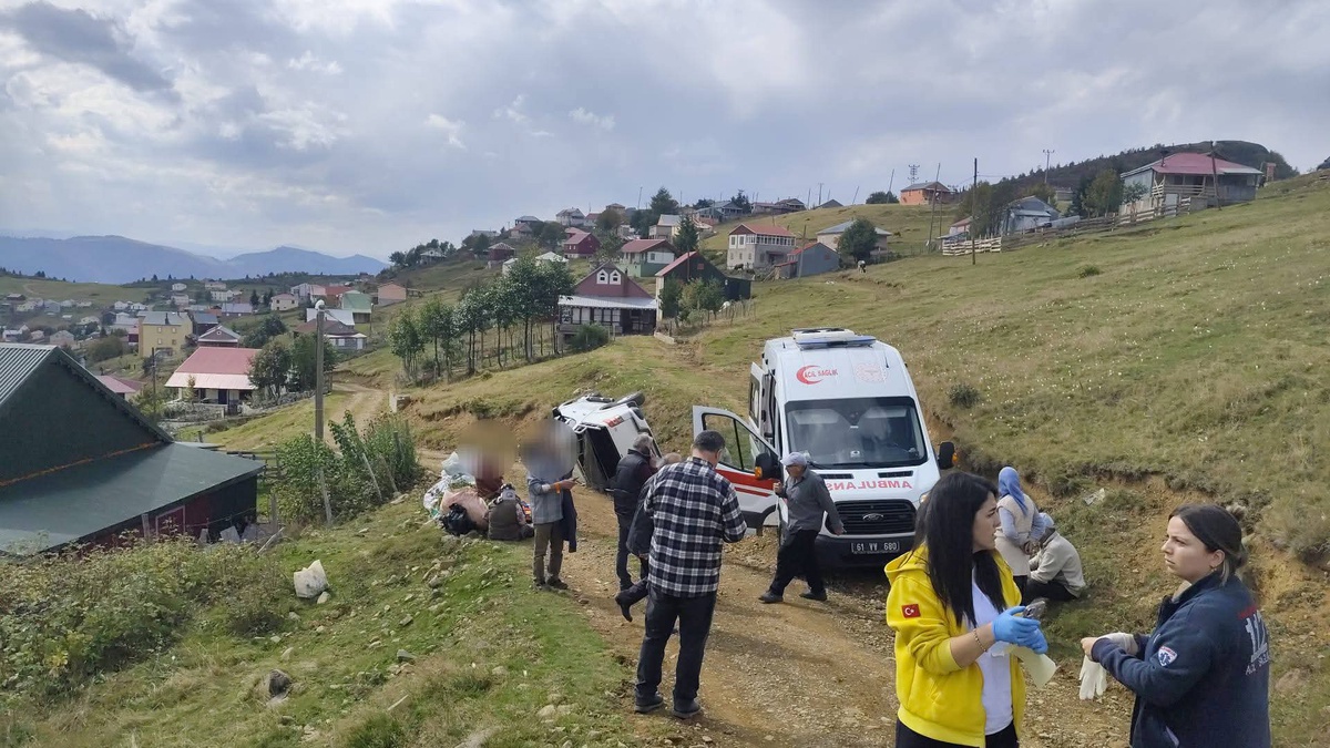 Kamyonet Trabzon Şalpazarı\'nda uçuruma yuvarlanınca 1\'i ağır 4 kişi yaralandı