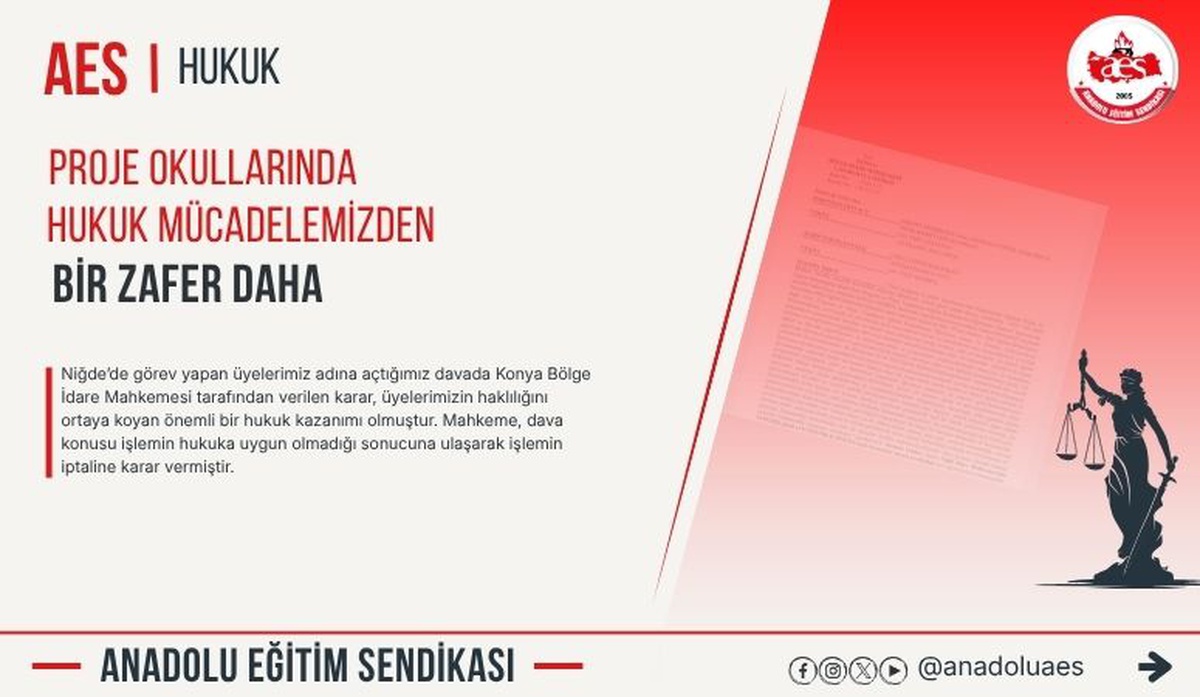 AES, Konya BİM\'in Niğde\'deki proje okulu görevlendirmesini iptal ettiğini duyurdu