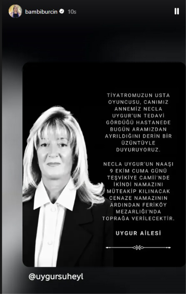 Burçin Orhon Uygur'dan hayatını kaybeden kayınvalidesi Necla Uygur'a duygusal veda
