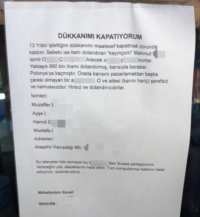 Kayınçosundan yediği kazık 13 yıllık dükkanını kapattırdı! Cama astığı yazı olay