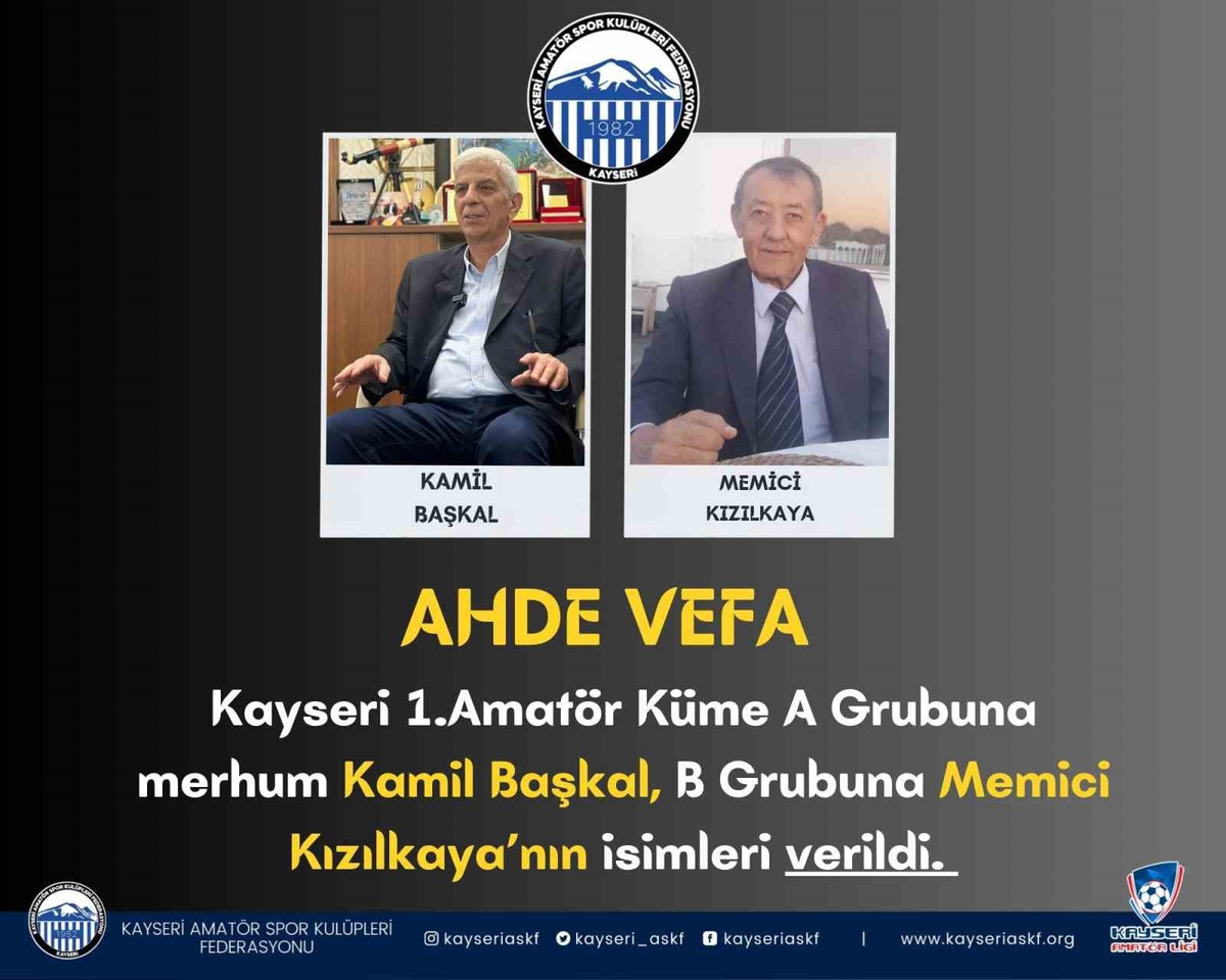 Kayseri ASKF, 1. Amatör Küme ve U19 gruplarını emektar isimlerle anacak