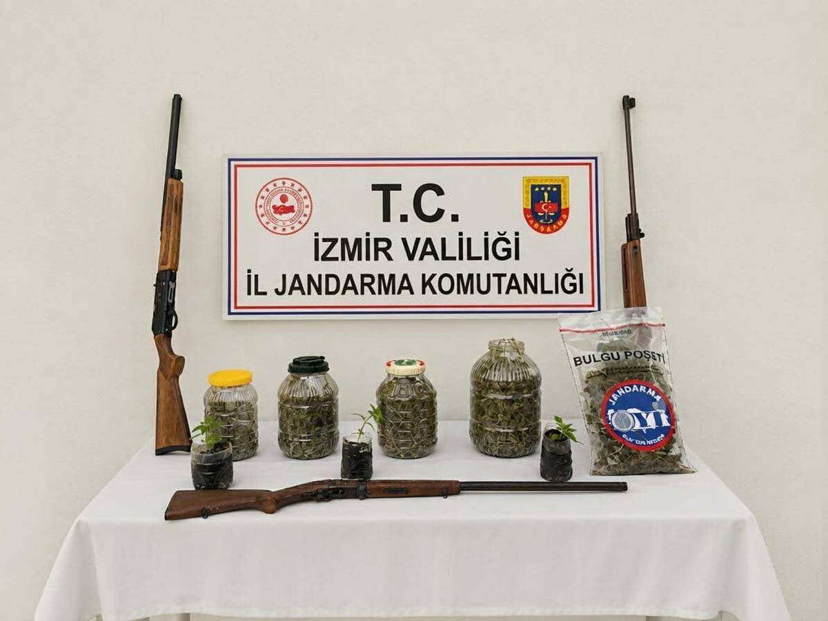 Ödemiş\'te jandarma şüphelinin evinde esrar ve 3 tüfek ele geçirdi, şüpheli tutuklandı