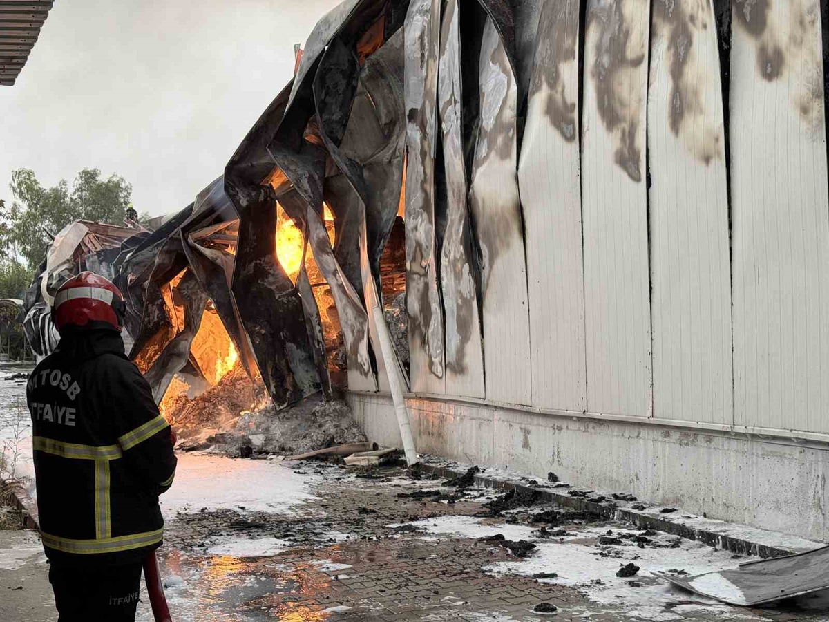 Mersin\'de tütün ve makaron fabrikasının 3 deposunda yangına itfaiye müdahale ediyor