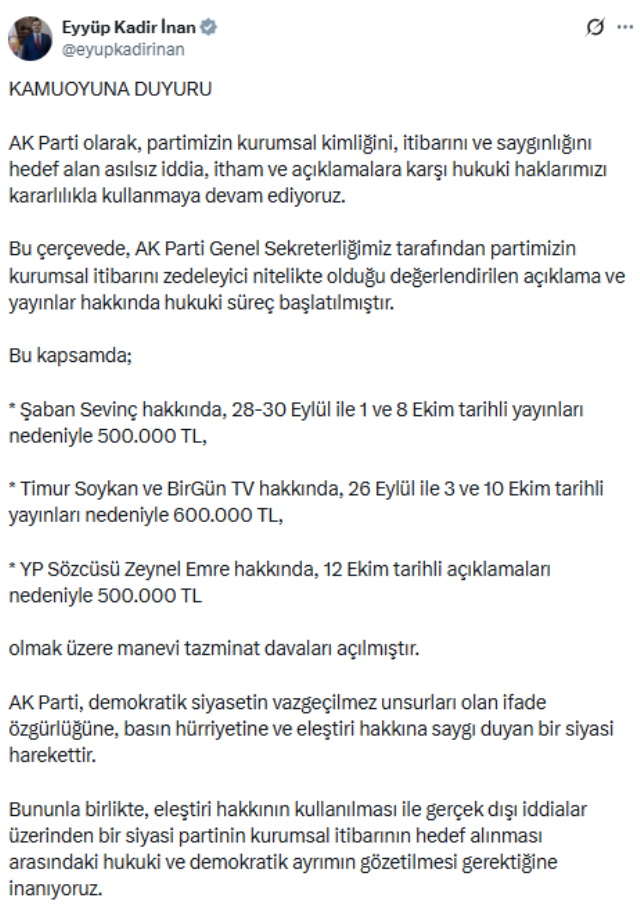 AK Parti harekete geçti! 3 isme milyonluk tazminat davası